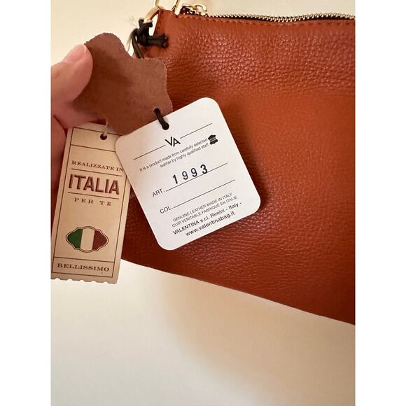 Valentina Convertible Crossbody shoulder Bag Pebbled Tan Brown Italy Nwt Rust - Picture 6 of 14